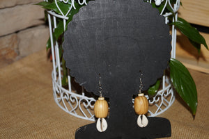 Cowrie shell large bead earrings