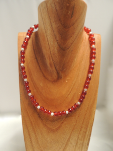 Crimson and Cream Glass Bead Necklace