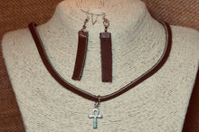 Leather Ankh Choker and Earrings